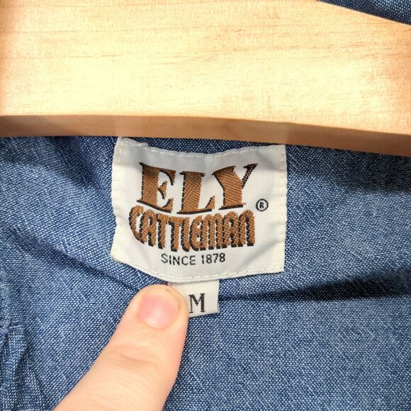 Fly Cattleman Pearl Snaps Button Down Shirt Long Sleeve Mens Size M Blue - Picture 11 of 12